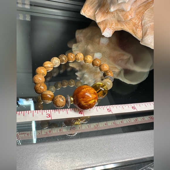 PICTURE JASPER + CITRINE + WILLOW SEA CORAL  NATURAL STONE BRACELET size 7” - Picture 5 of 13